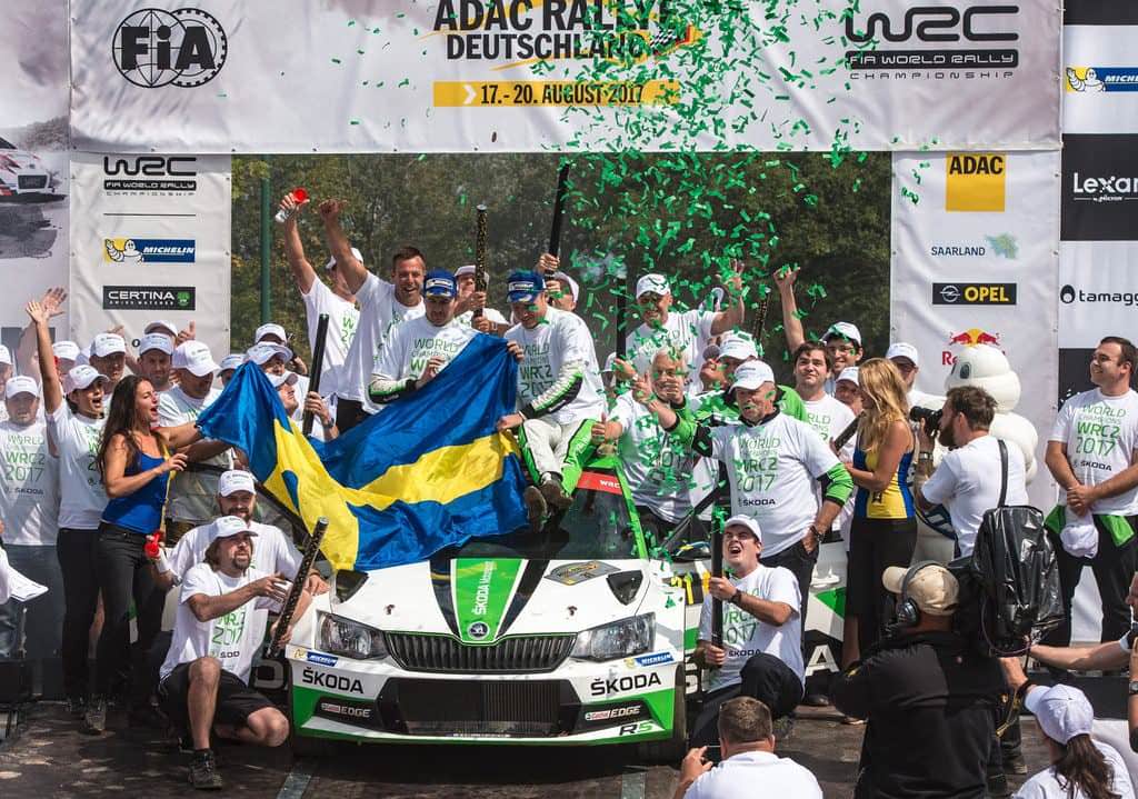 Pontus Tidemand und Jonas Andersson haben für Skoda die Rallye-Weltmeisterschaft in der WRC 2 gewonnen.